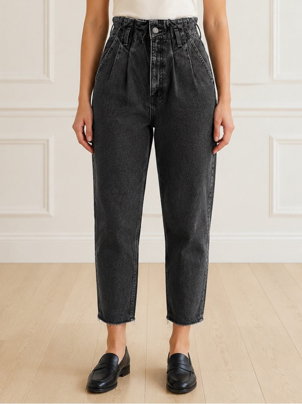 Abercrombie & Fitch Mom Jeans Size 26 / 2 Black Stonewash Paperbag High Rise